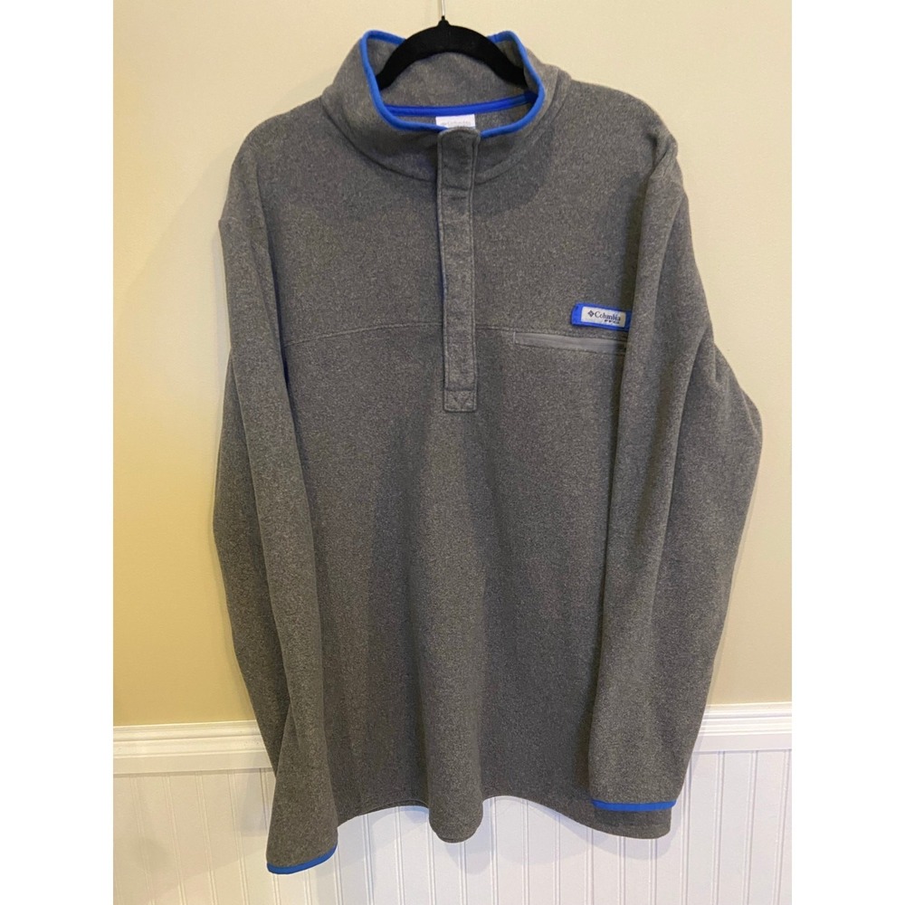 Mens XL Grey Columbia PFG Fleece Quarter Button EUC